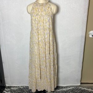 Entro Ruffle Neck Sleeveless Dress Tiered Watercolor‎ Print Flowy Beachy Soft